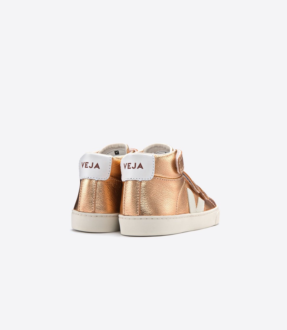 Veja Trainers Kids Gold/White - Esplar Mid Velcro Leather - IGYA-32516